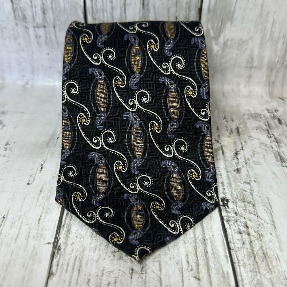 Vintage Johnston & Murphy Black Paisley Silk Tie Made in USA